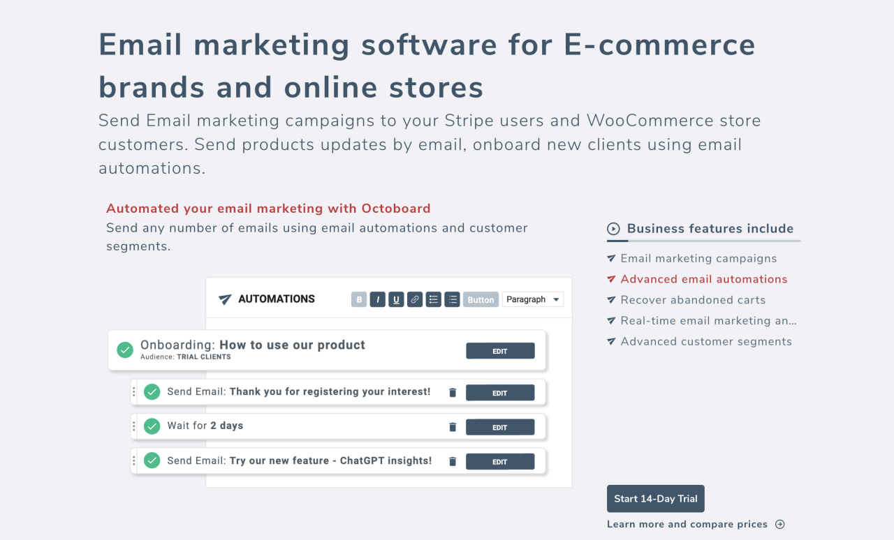 "E-mailmarketingfuncties in het Octoboard E-commerce data-analyseplatform"