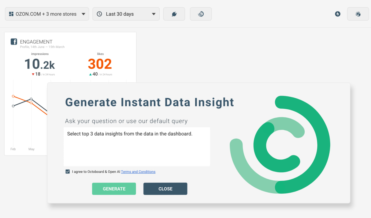 "Instant AI data insights in Octoboard data analytics platform"