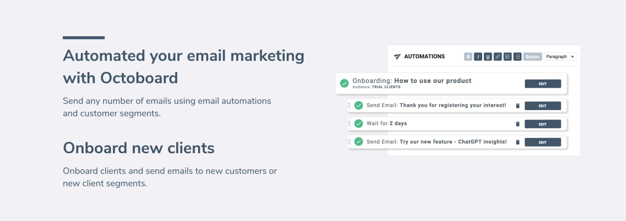 ”Automatizaciones de marketing por correo electrónico de Octoboard”