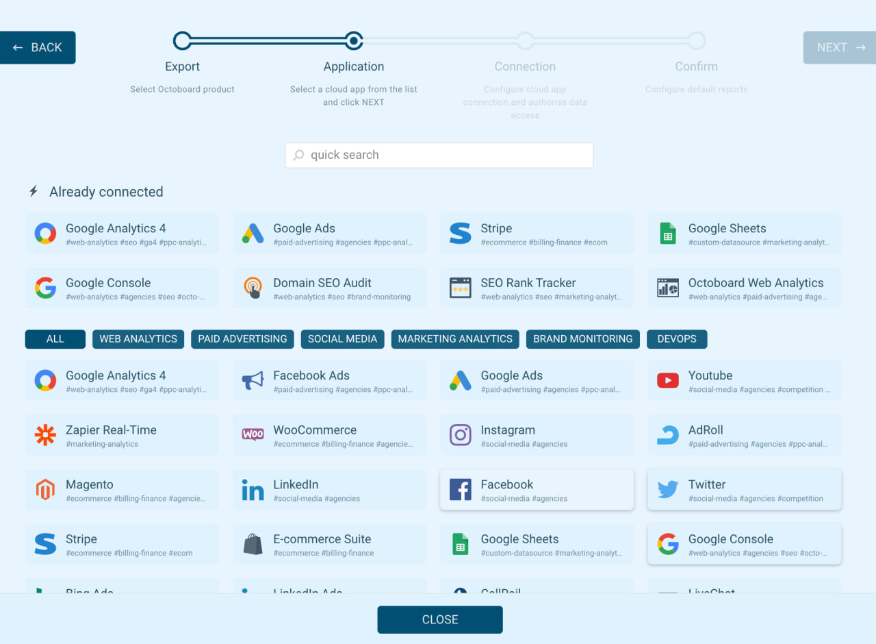 ”Integrações da Octoboard para relatórios de análise de marketing”