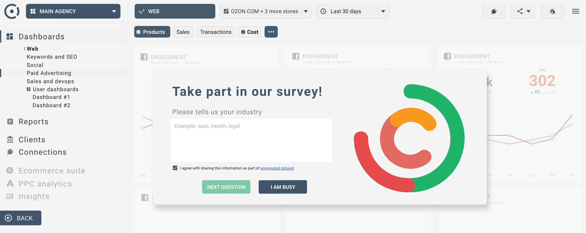 ”Collecting user insights in Octoboard PPC Data Analytics - Octoboard survey interface”