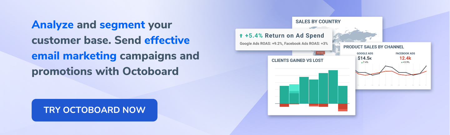 Analiza y segmenta tu base de clientes. Envía campañas de marketing por correo electrónico y promociones efectivas con Octoboard.