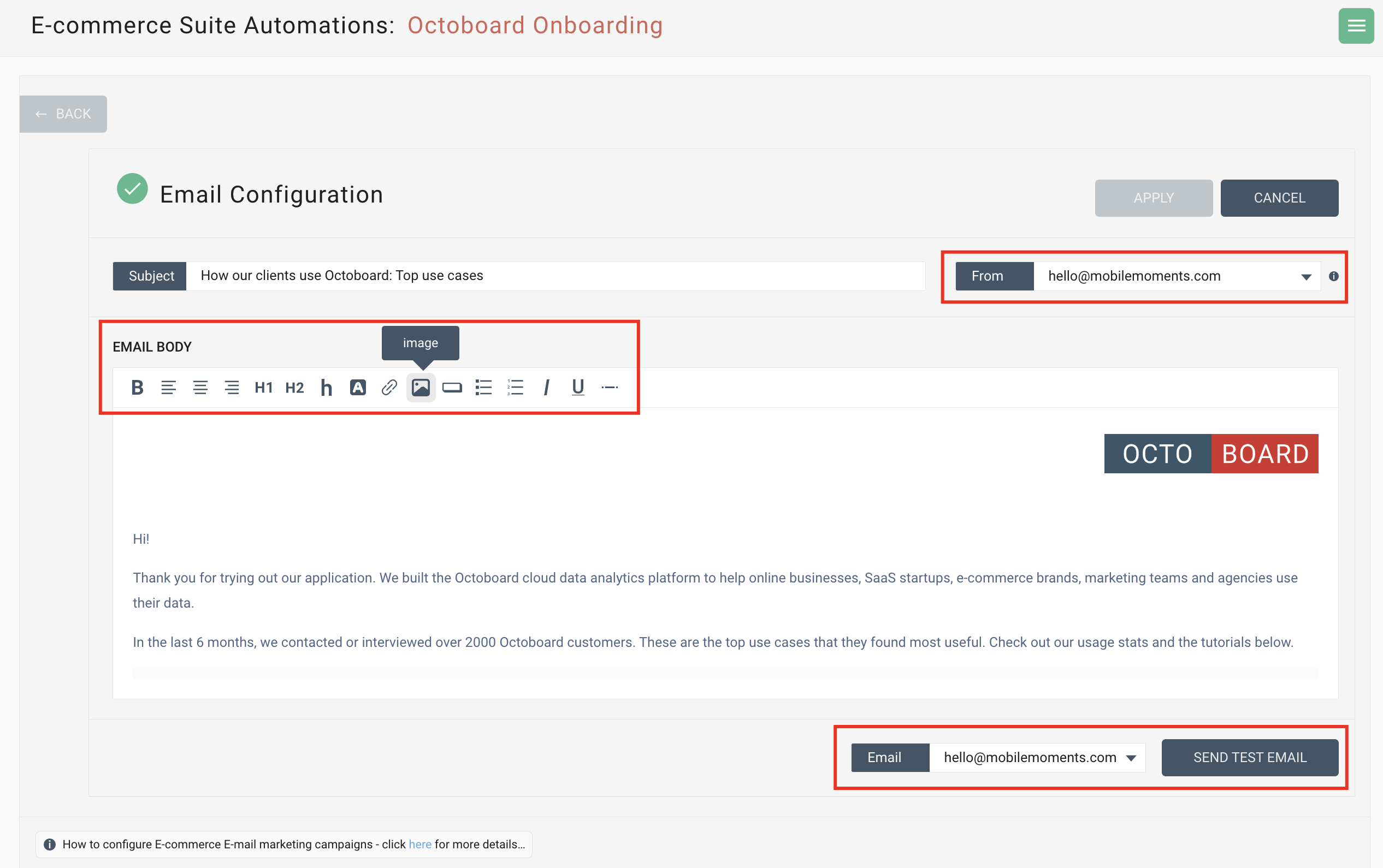 Email message configuration in automation